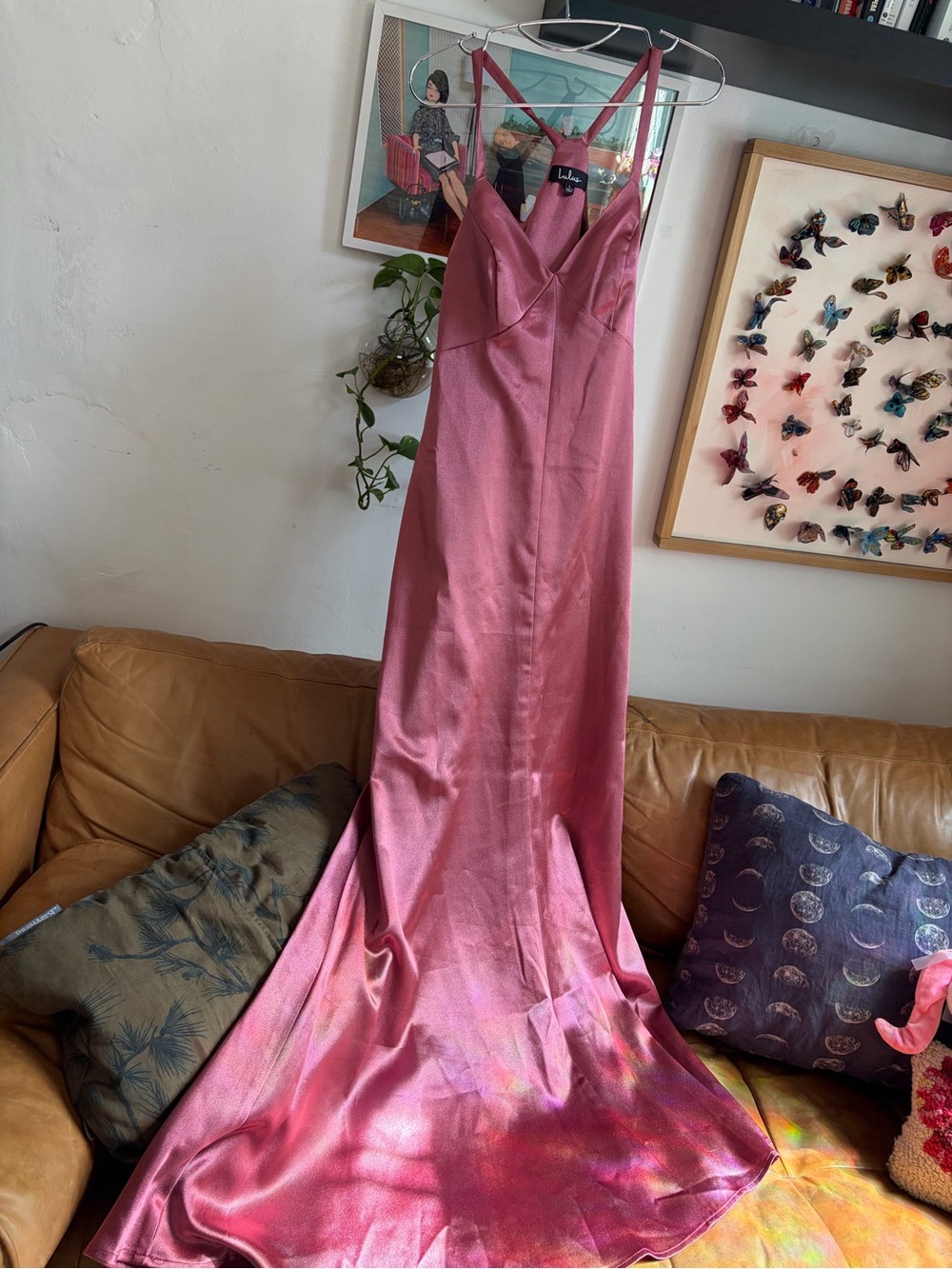 lulus dusty rose satin strappy maxi dress nwt